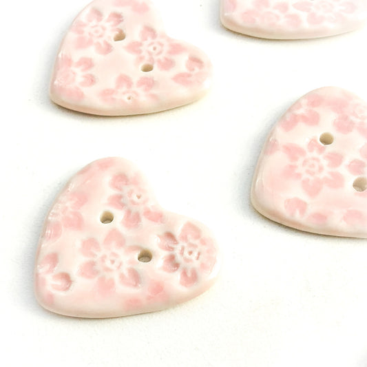 Floral Hearts Pink Porcelain Buttons - 1-1/8" x 1-1/16"