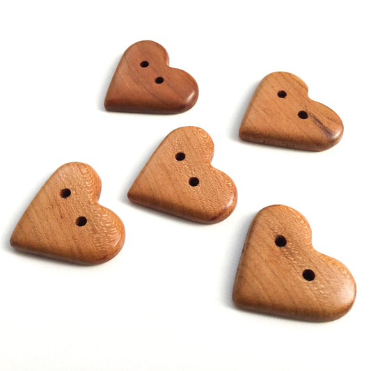 Cherry Wood Heart Buttons - 1-3/8"