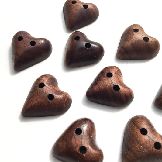 Black Walnut Wood Heart Buttons - 13/16" x 7/8"
