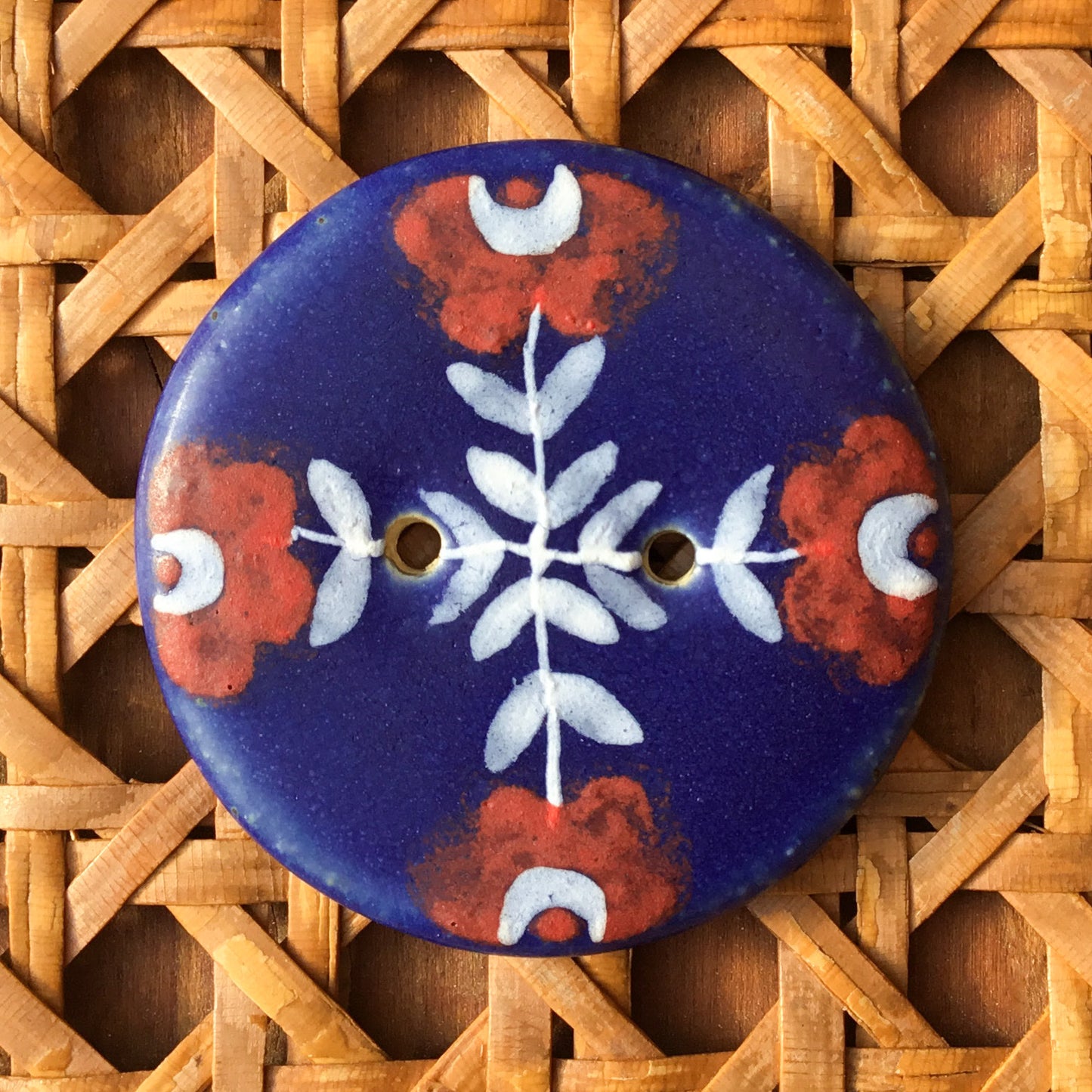 Crossed Folk Flowers Stoneware Button