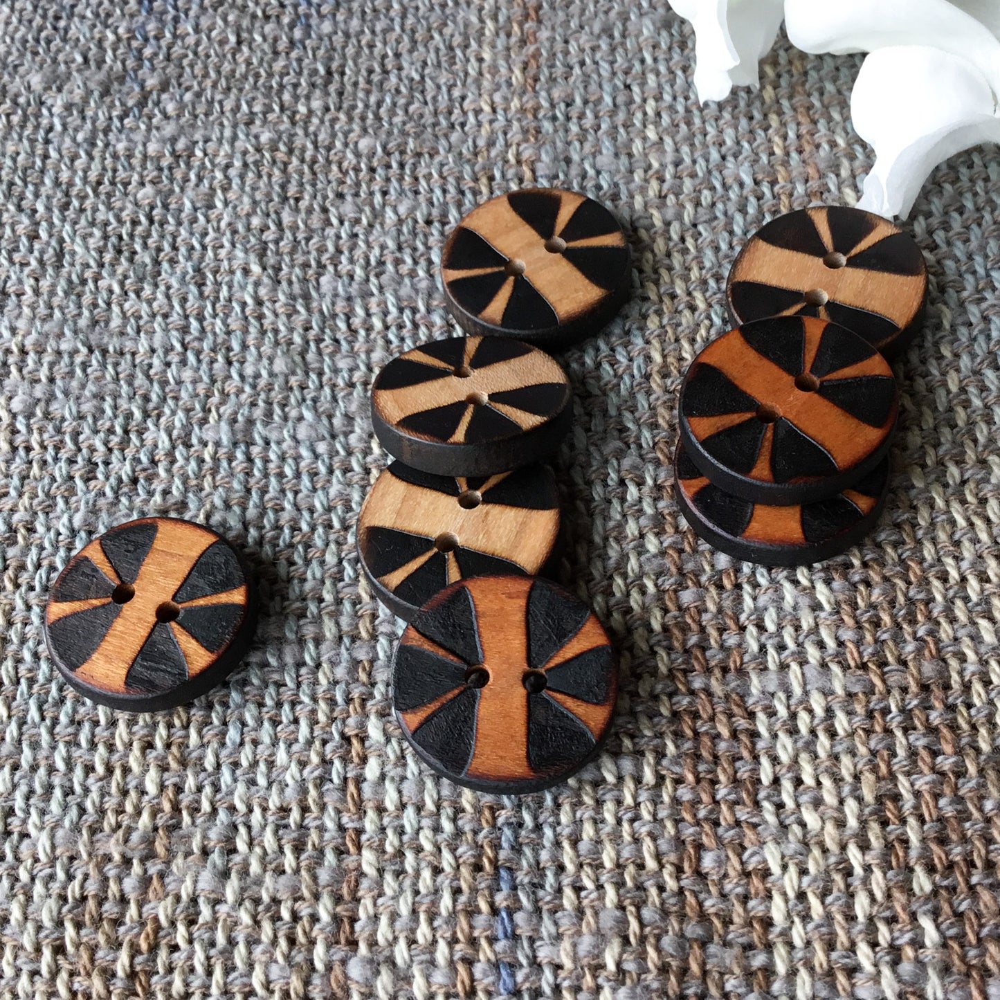 'Split Flower' Wood Burned Buttons  13/16”