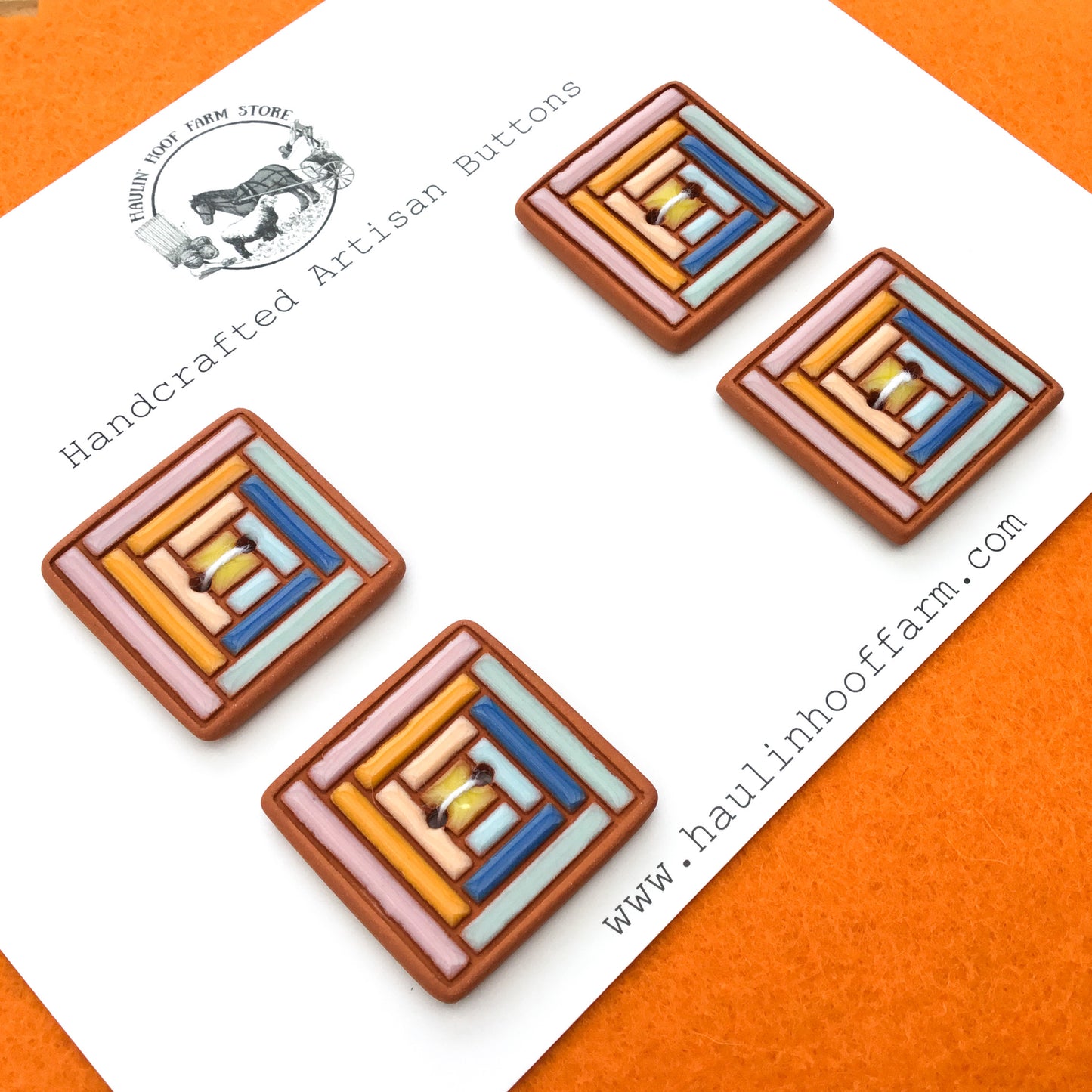 '80's Groove' Log Cabin Quilt Block Buttons - Set of 4