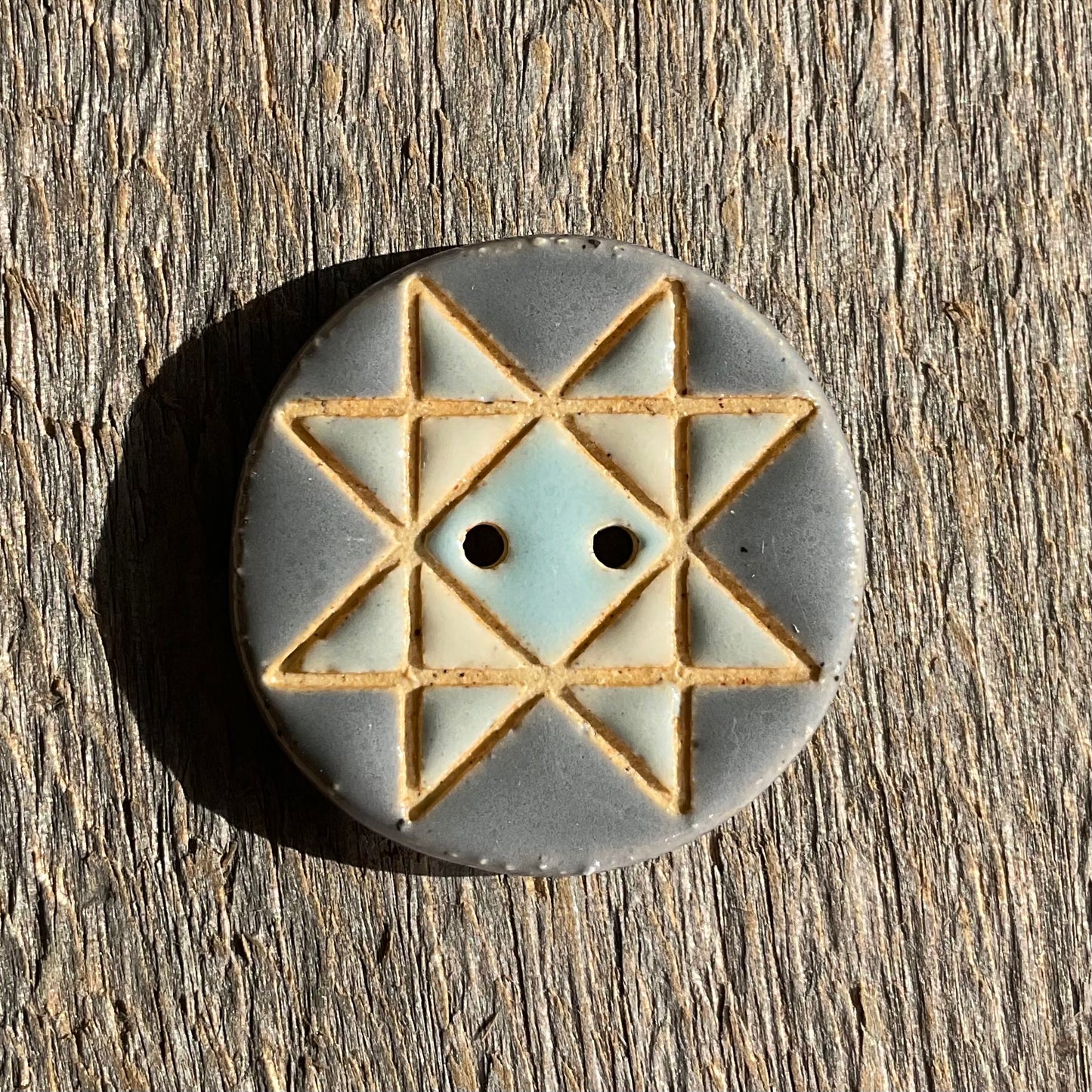Ohio Star Quilt Block Stoneware Button 1-1/16"
