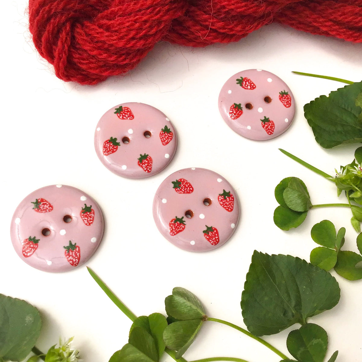 Straw Button 'Strawberry Shake' Ceramic Button 1-1/16