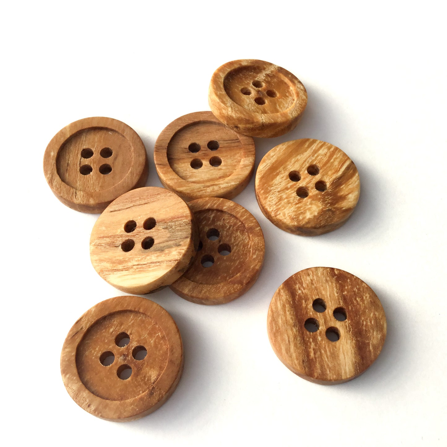 Four Hole Inset Button - ‘Marbled’ Ash Wood  1" - 8-pack