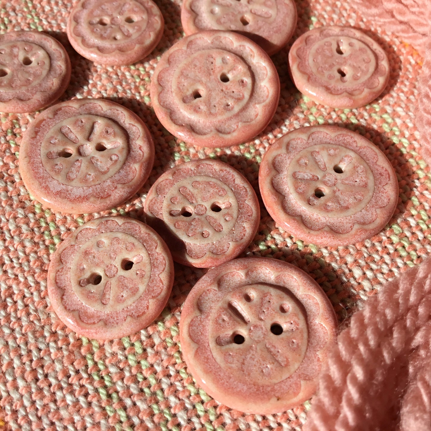 Scalloped Flowers Porcelain Button  ‘Rose Quartz’