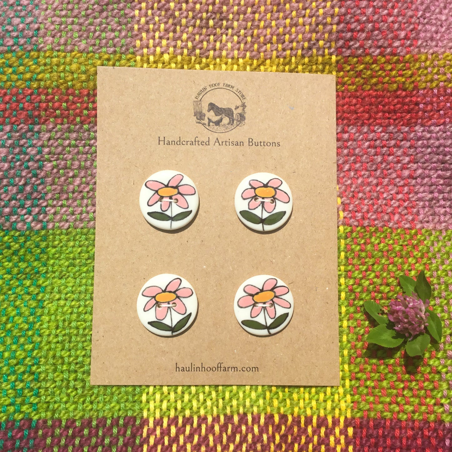 Welcome Flower Porcelain Button Set - Pink & Mustard - 1”