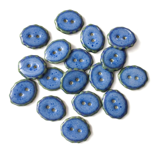 Indigo Blue Scalloped Porcelain Buttons - 3/4" x 7/8"