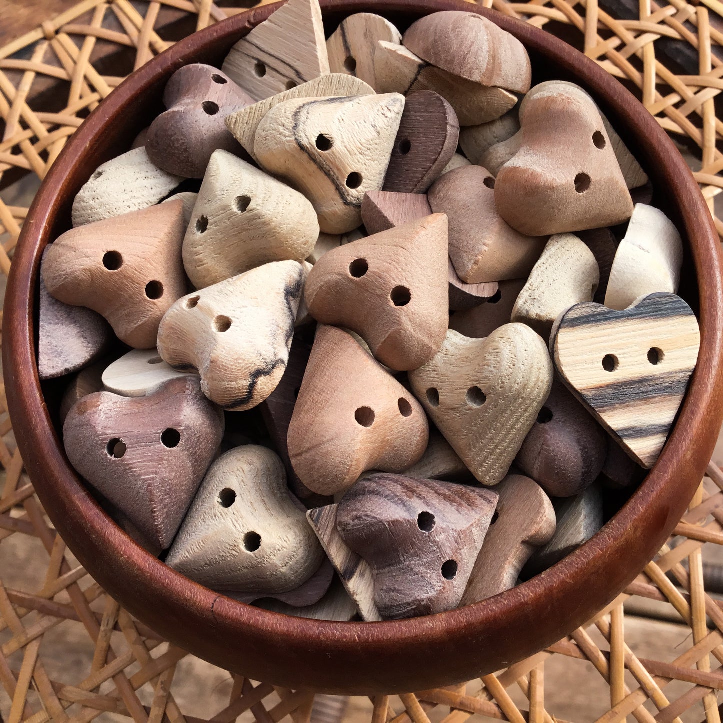 Unfinished Mixed Wooden Heart Buttons - 13/16" x 7/8"