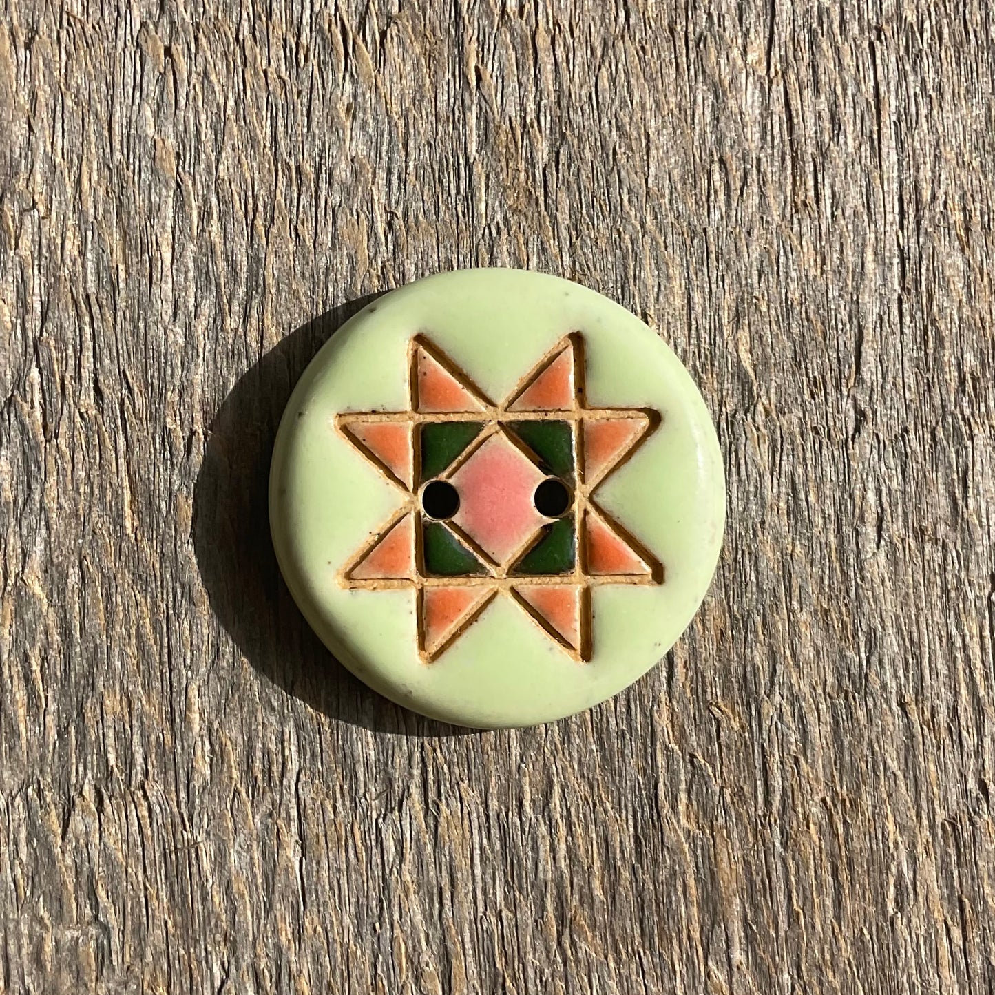 Ohio Star Quilt Block Stoneware Button 7/8"