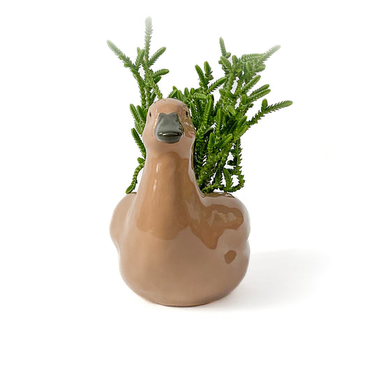 Khaki Duck Pot - Ceramic Duck Planter