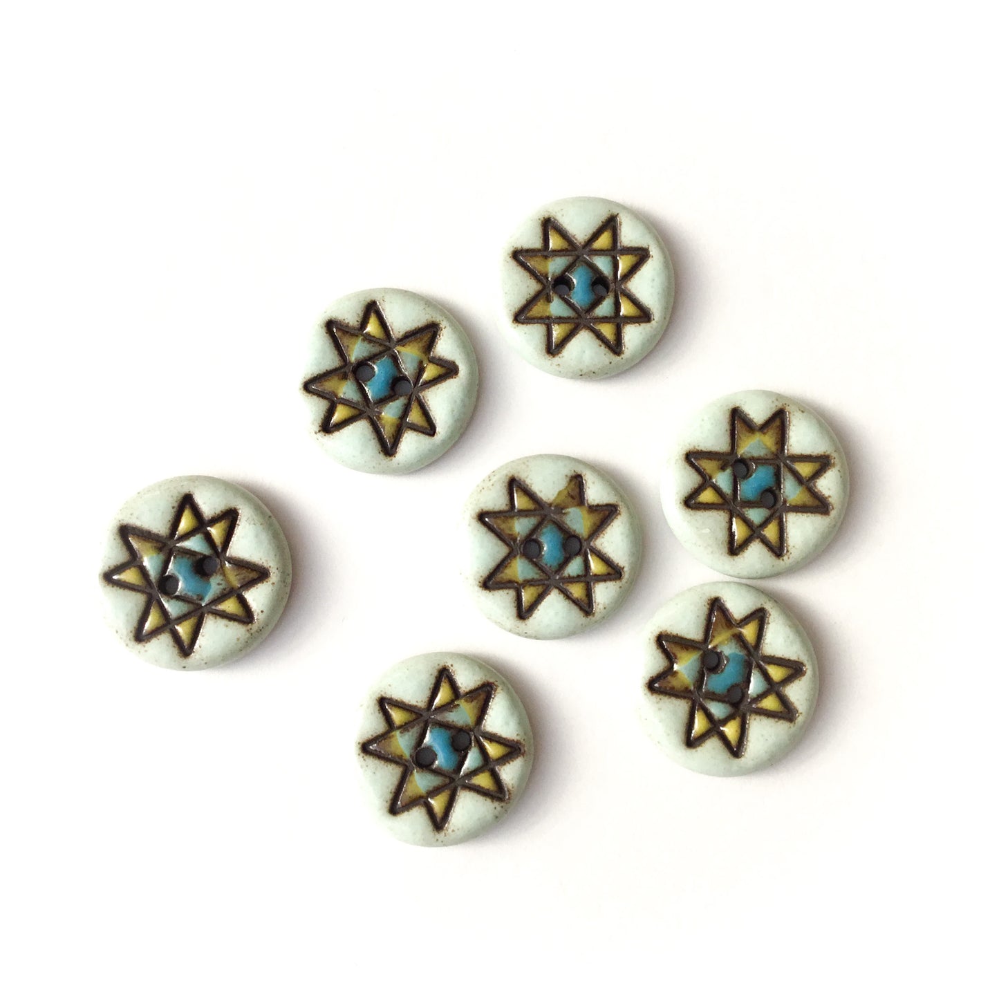 Ohio Star Quilt Block Stoneware Button  ‘Blue Bliss’  3/4” - 7 Pack