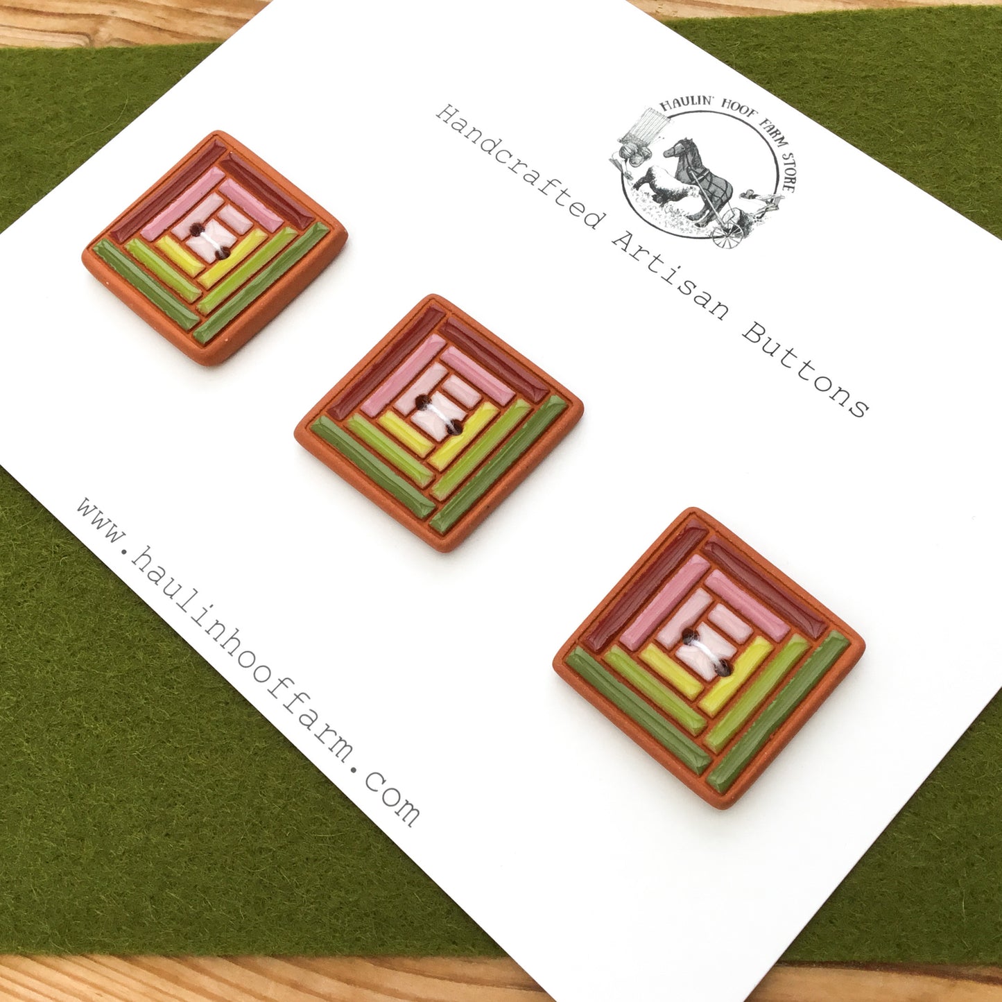 'Merlot in the Garden' Log Cabin Quilt Block Buttons - Set of 3