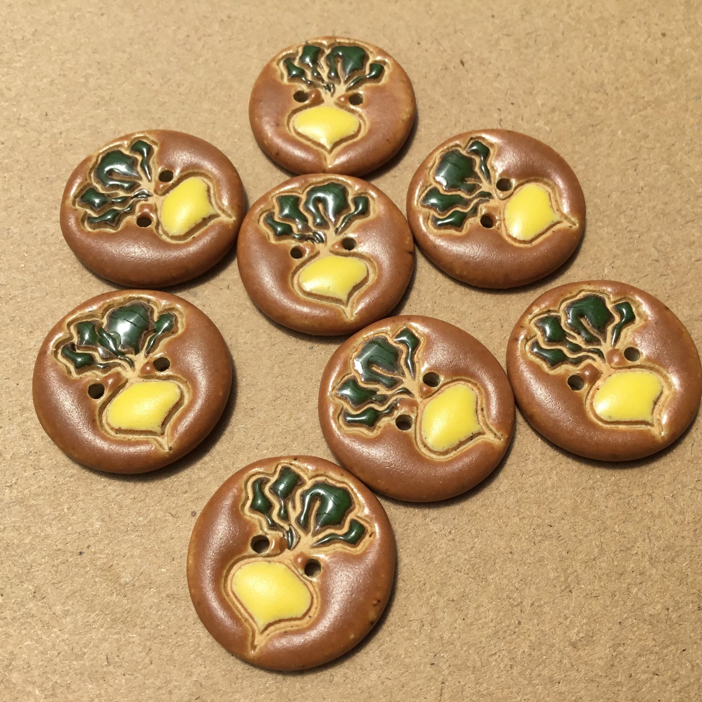 Matte Brown Garden ‘Golden’ Beet Stoneware Button  7/8”