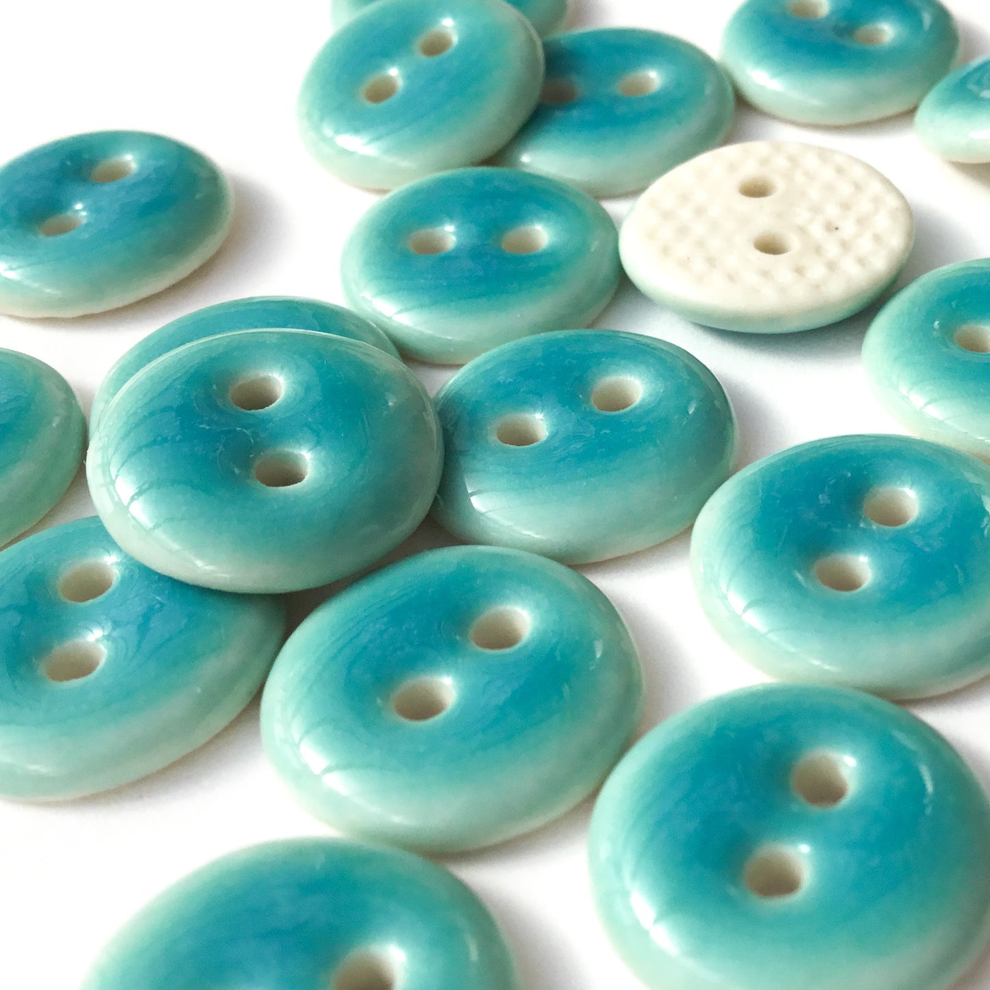 Turquoise Blue Porcelain Buttons  1/2"