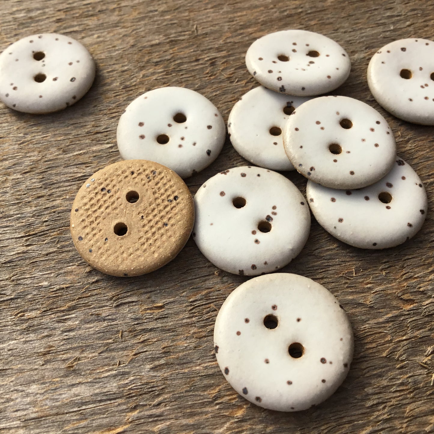 Matte White Fleck Stoneware Buttons - 3/4"