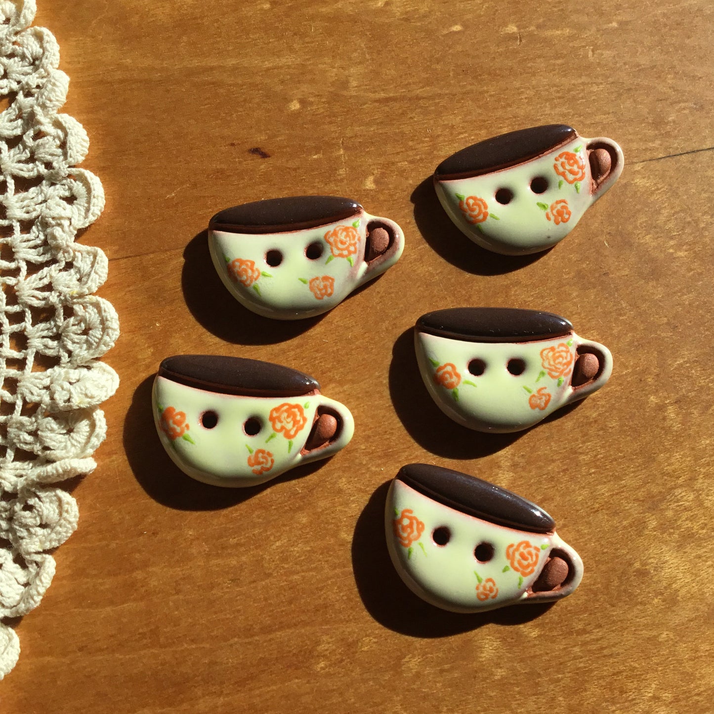 Antique Rose Earthenware Mug Button 3/4” x 1-1/8”