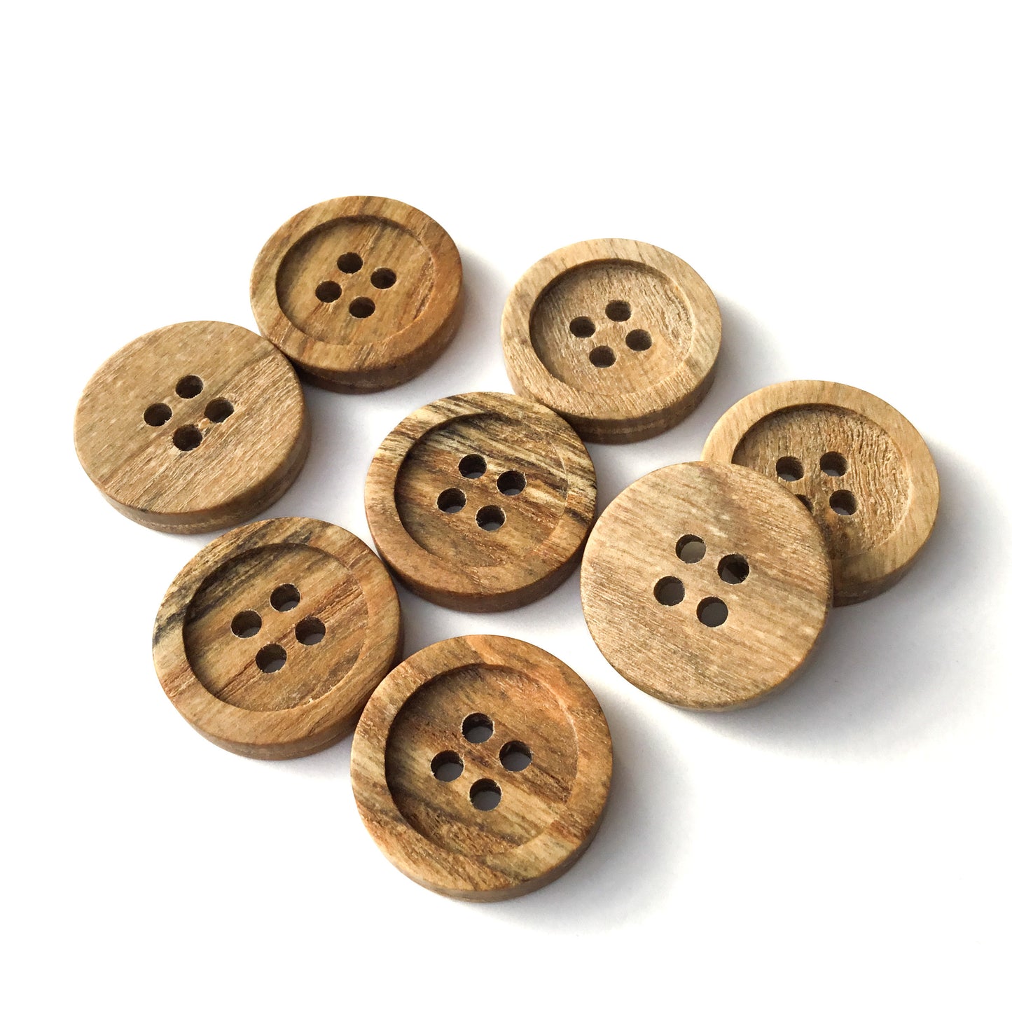 Four Hole Inset Button - Spalted Dark Gray Ash Wood  1" - 8-pack