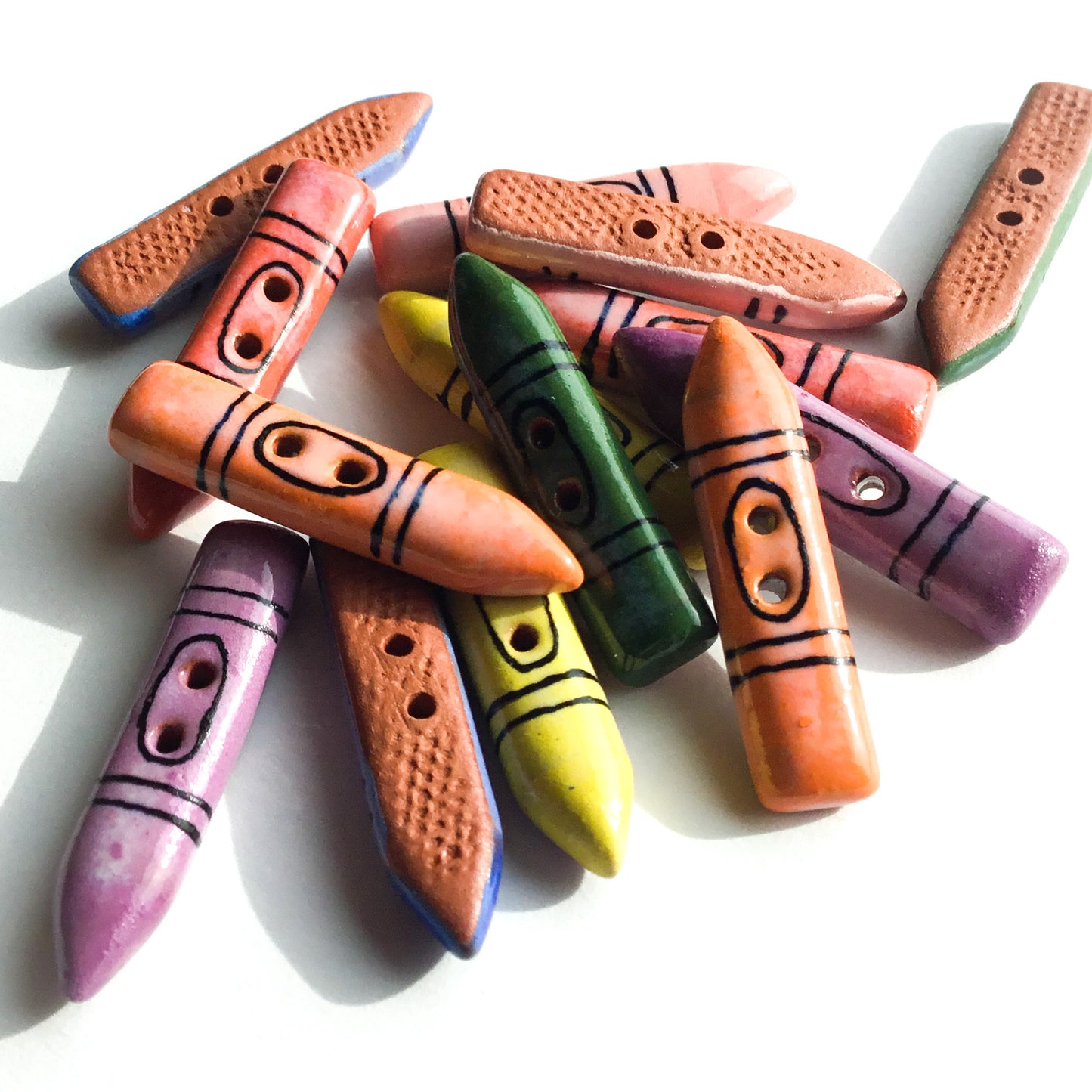 Colorful Crayons Earthenware Buttons  5/16" x 1-3/8"