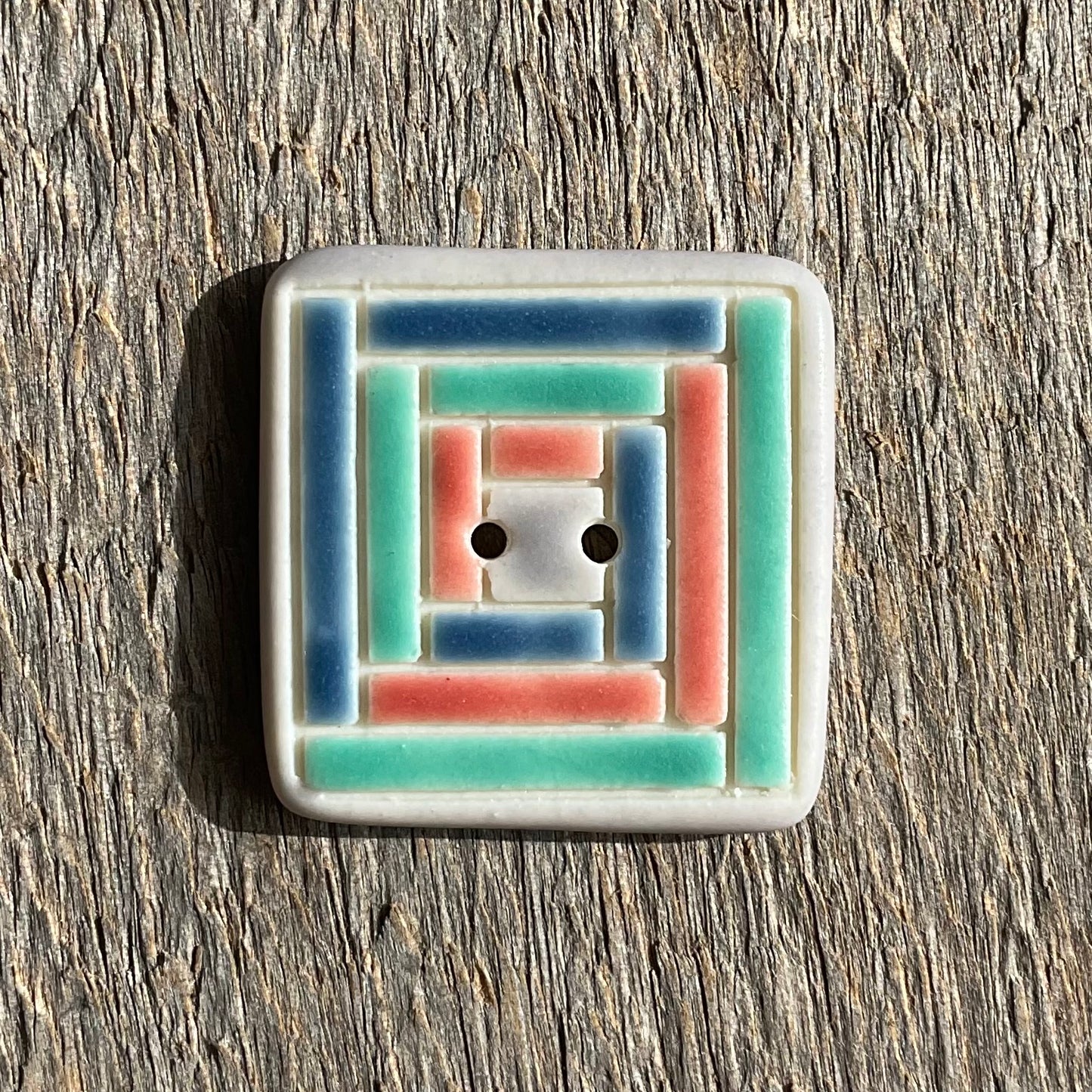 Porcelain Log Cabin Quilt Button 1”