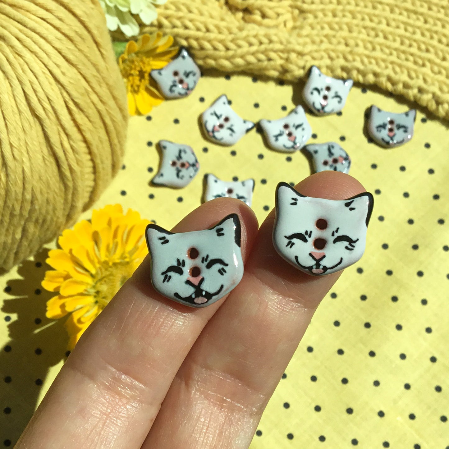 Laughing Cat Earthenware Button 3/4”