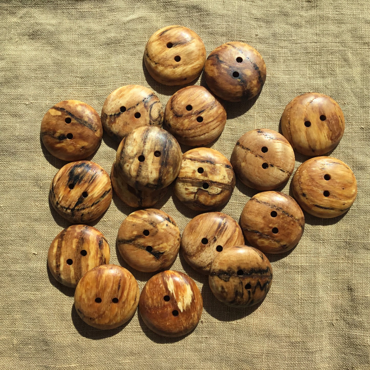 Polished Spalted Ash Wood Buttons 1"