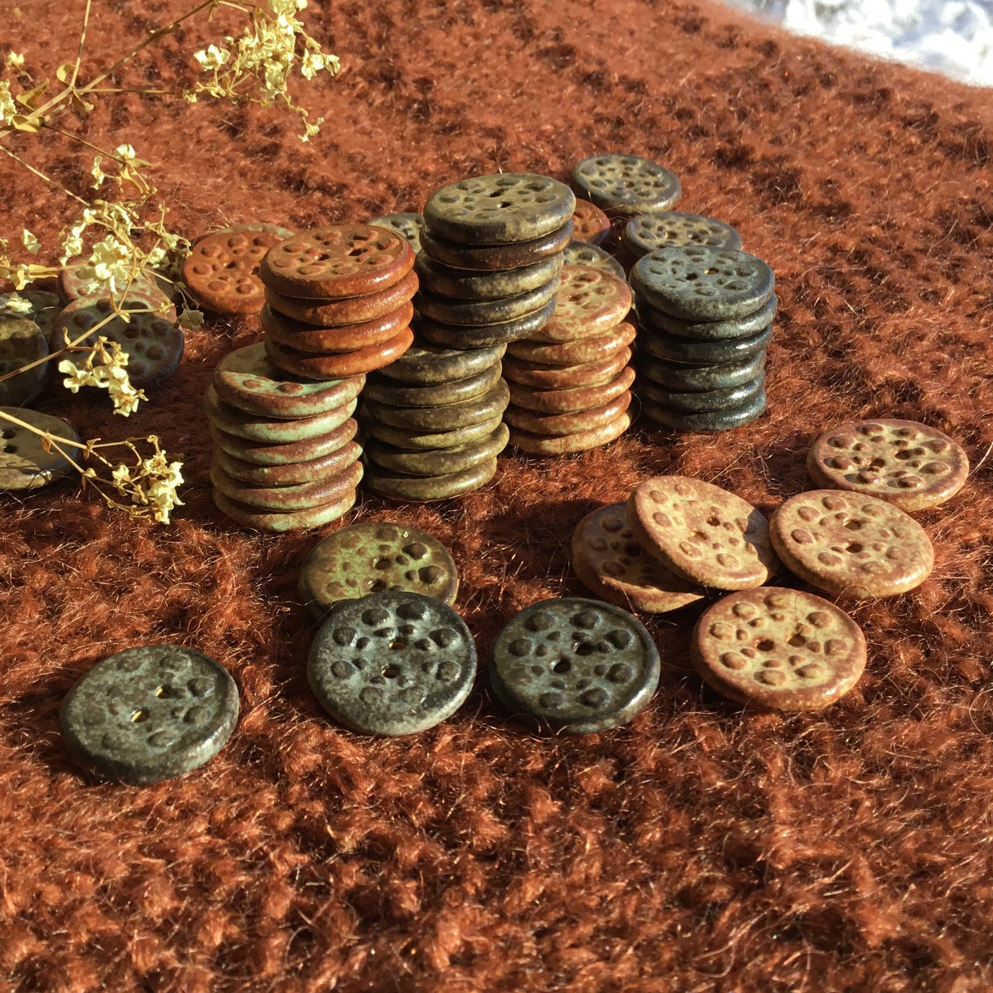 Shino 'Aster' Stoneware Buttons  13/16"