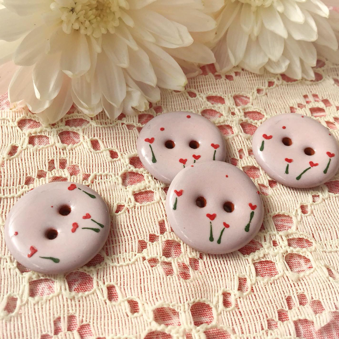 'Field of Hearts' Ceramic Button  3/4"