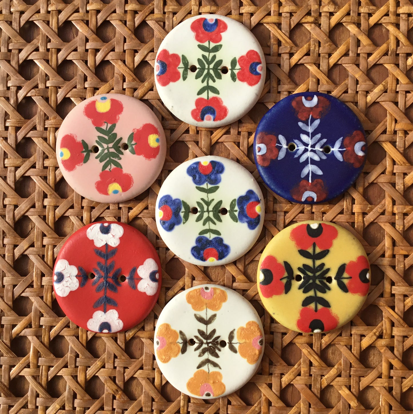 Crossed Folk Flowers Stoneware Button