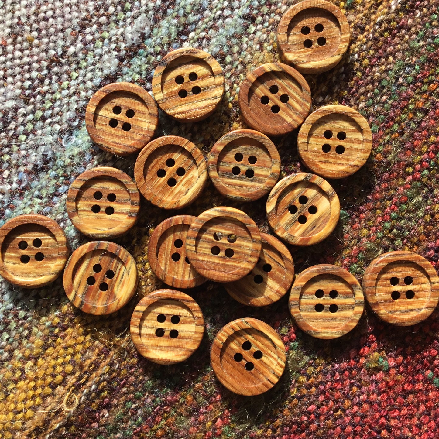 Four Hole Inset Button - Spalted Red Elm Wood  1"