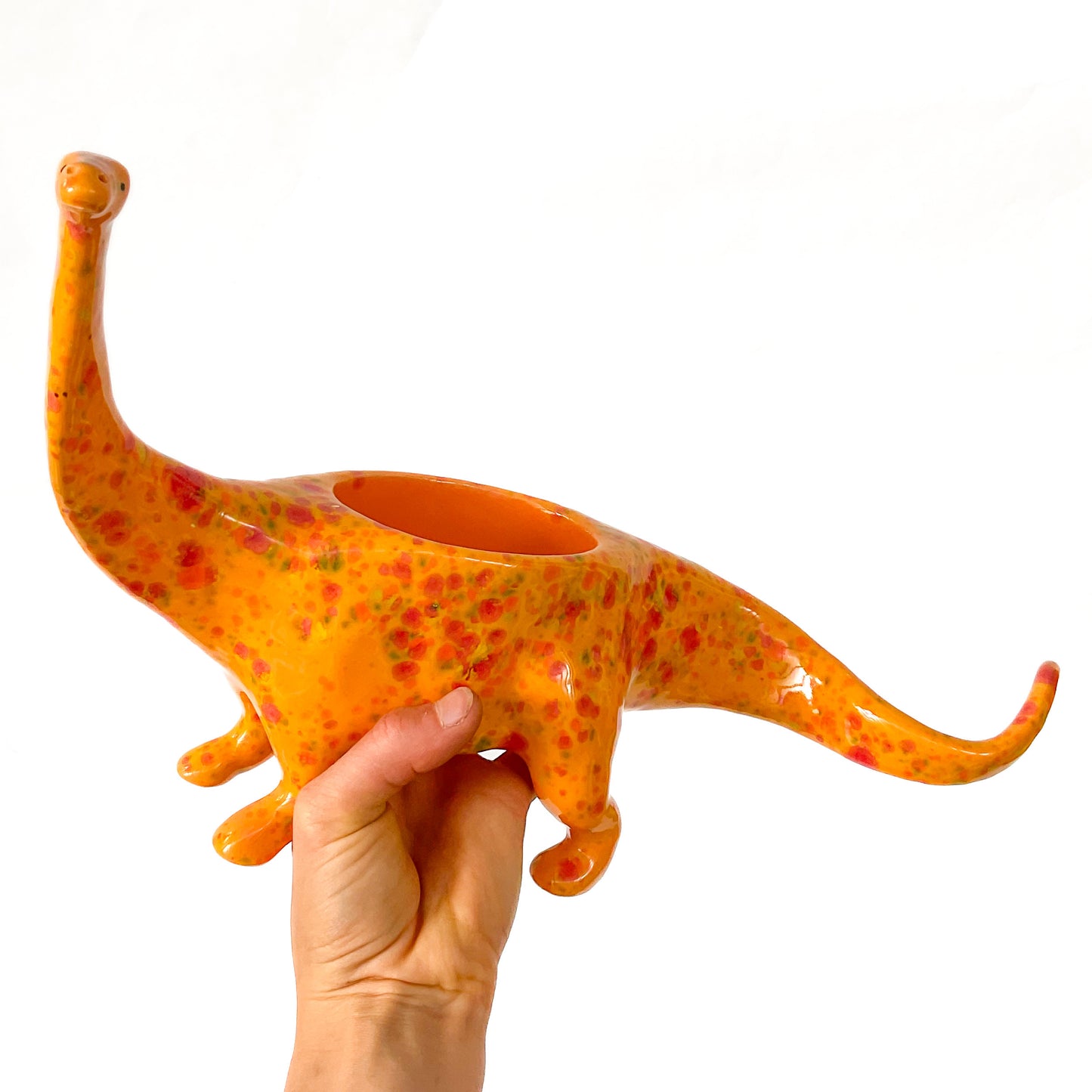 Orange Diplodocus Dinosaur Planter