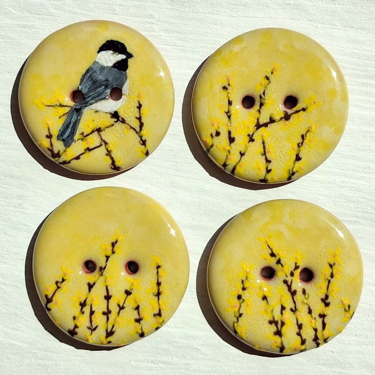 ‘Sunny Morning Chickadee’ 1-1/16” one-of-a-kind 4-pack