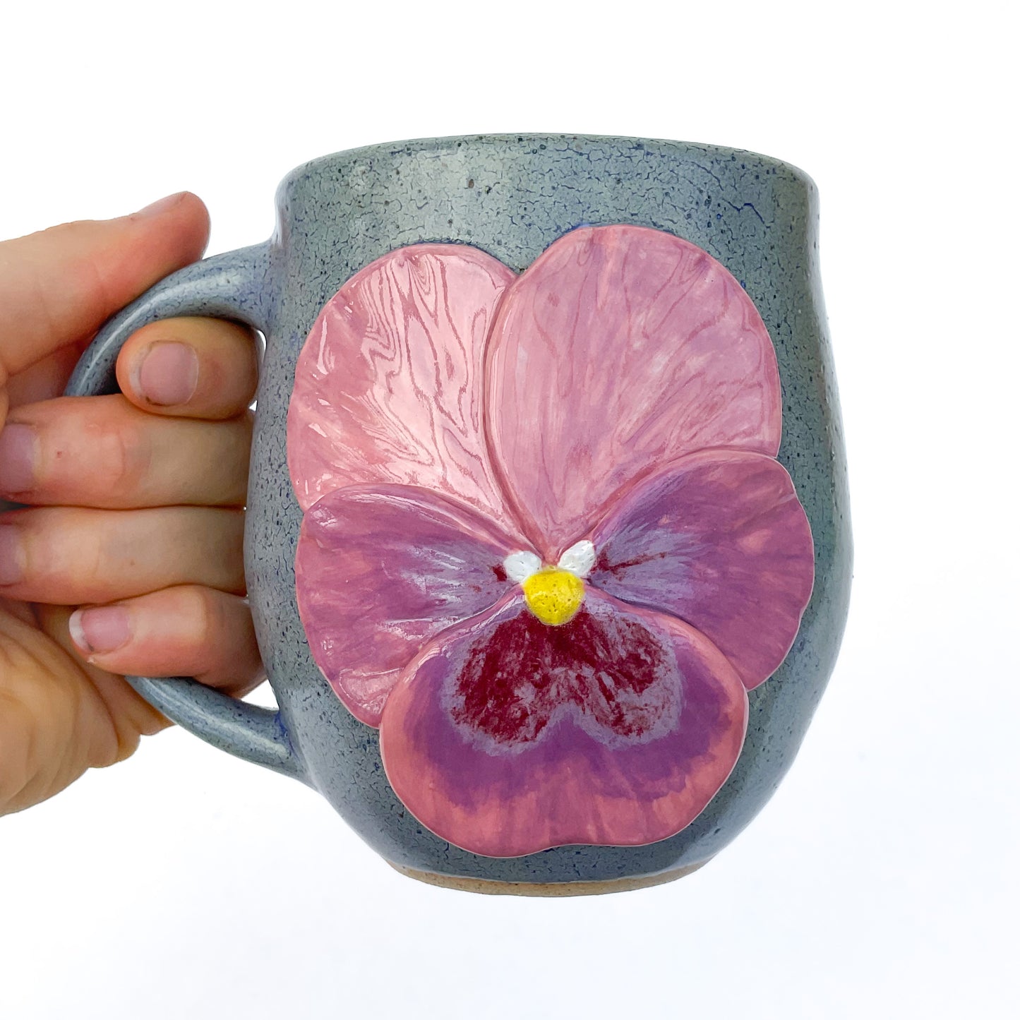 Pansy Hand Sculpted Stoneware Mug 16 oz