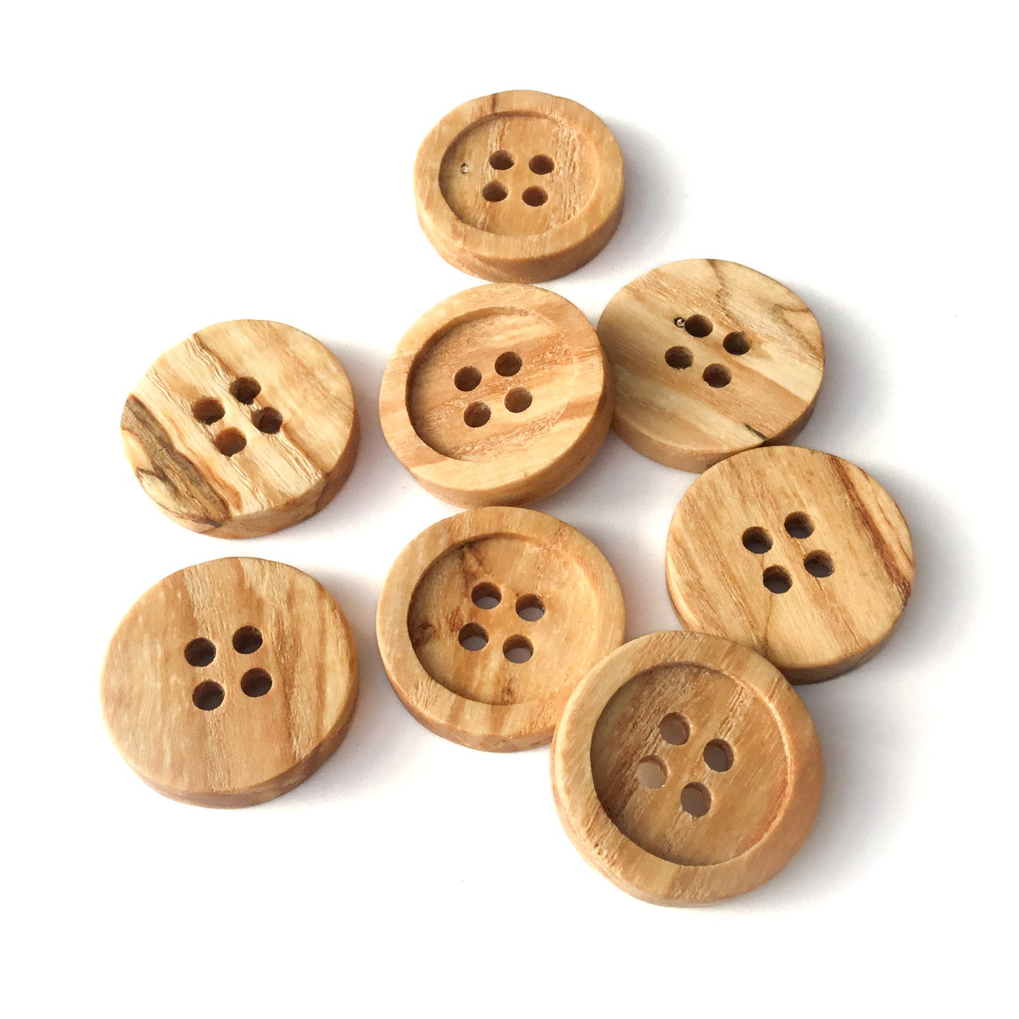 Four Hole Inset Button - Lightly Spalted Ash Wood  1" - 8-pack