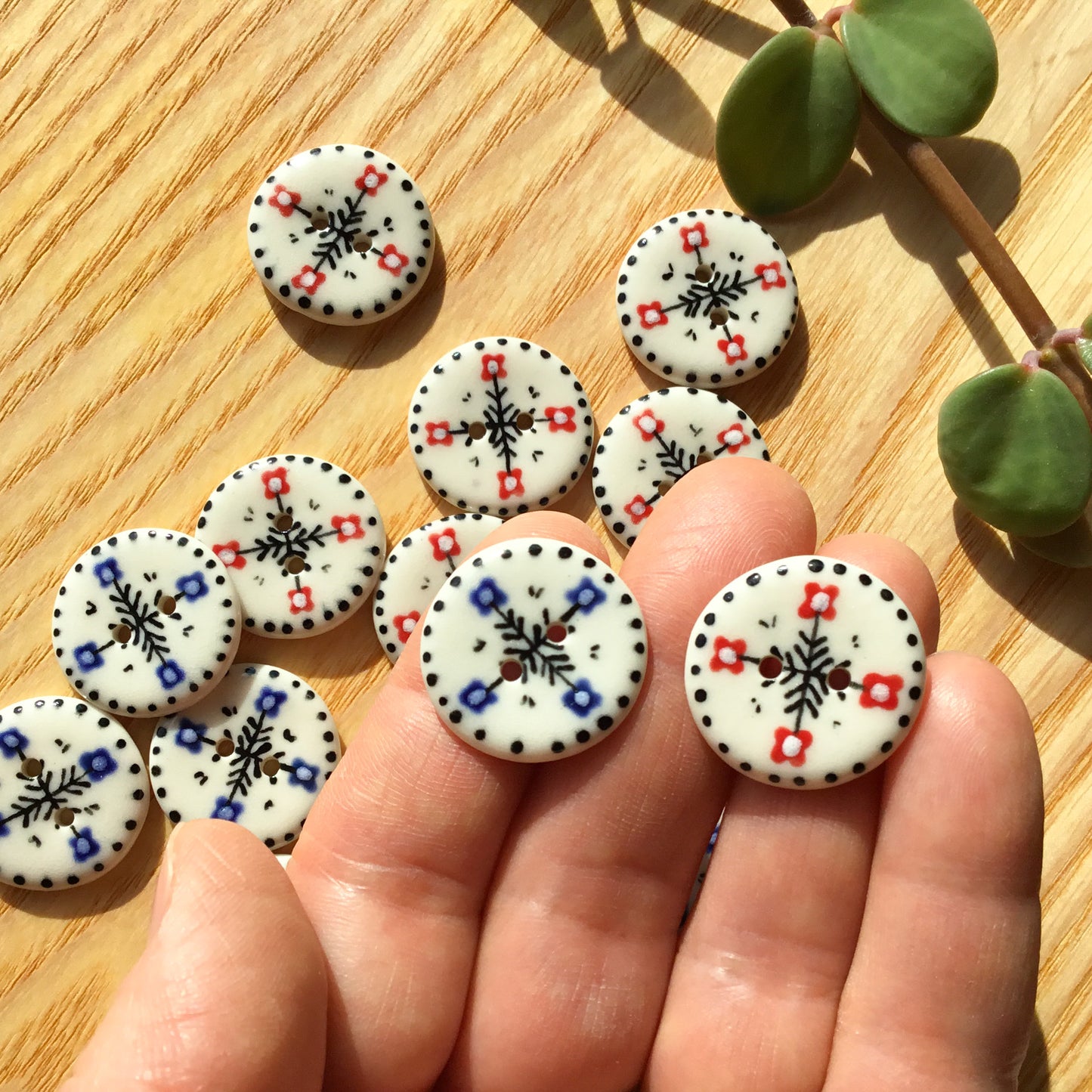 ‘Nordic Garden’ Porcelain Button  7/8”