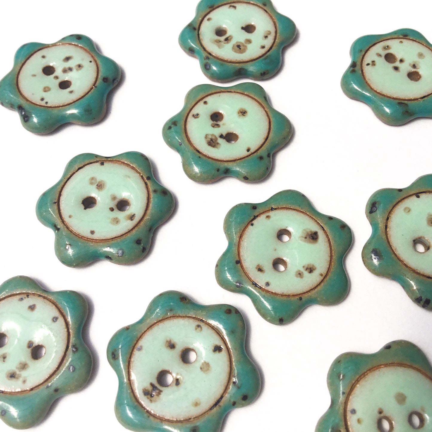 'Floral Darlings' Stoneware Button - Seafoam & Turquoise 7/8"