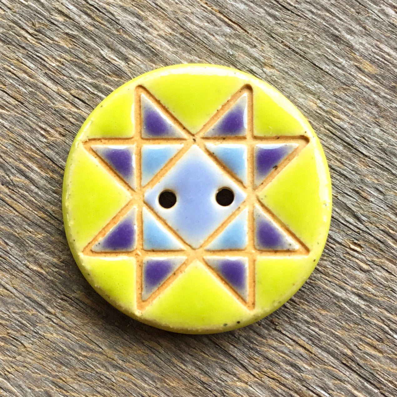 Ohio Star Quilt Block Stoneware Button 1-1/16"