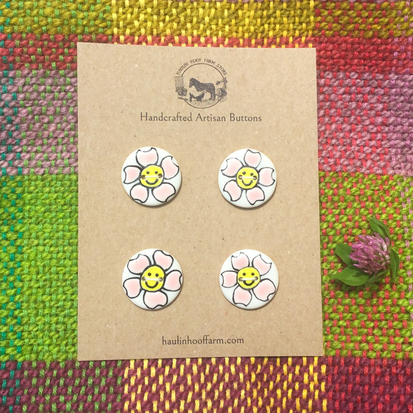 Happy Pink Flowers Porcelain Button Set - 1”