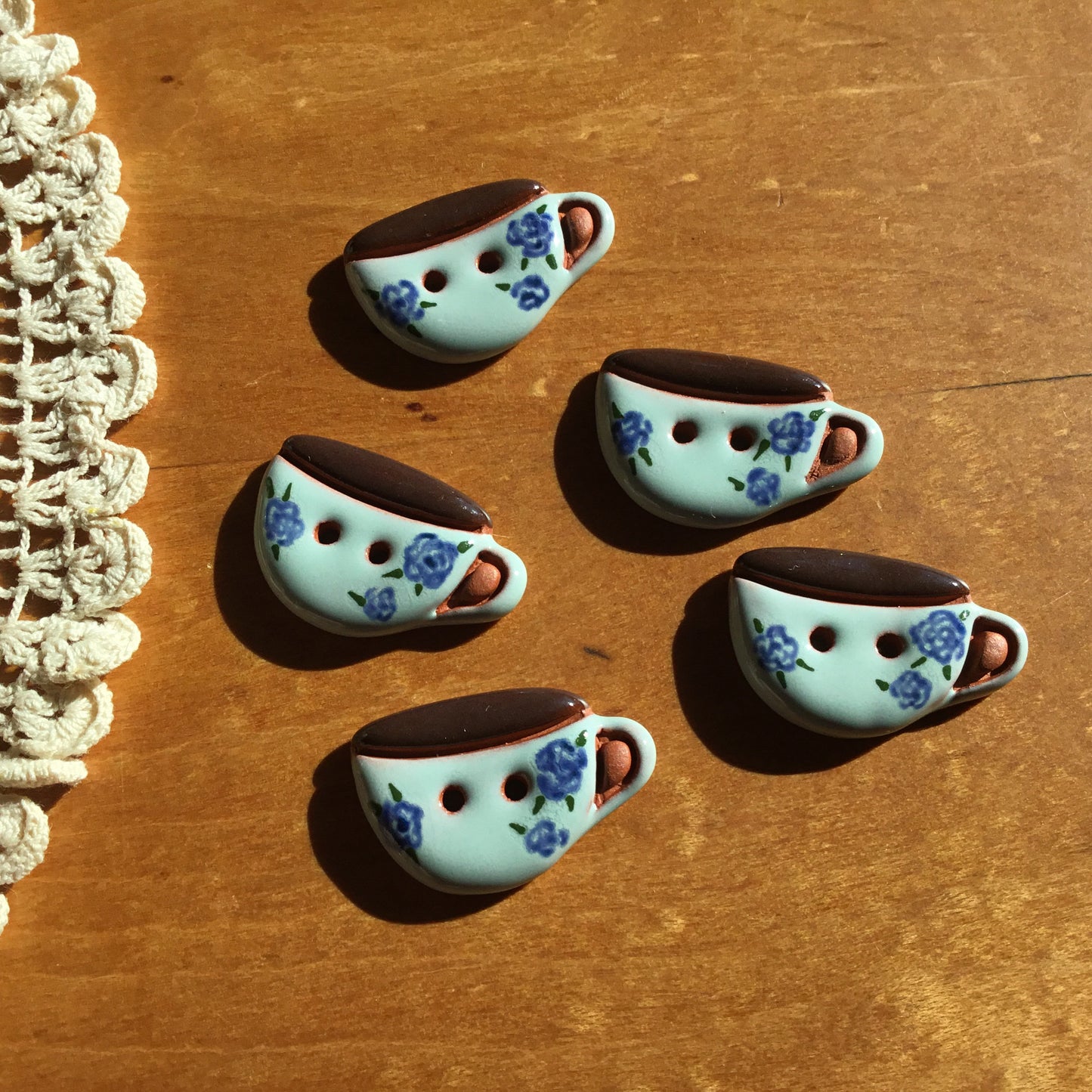 Antique Rose Earthenware Mug Button 3/4” x 1-1/8”