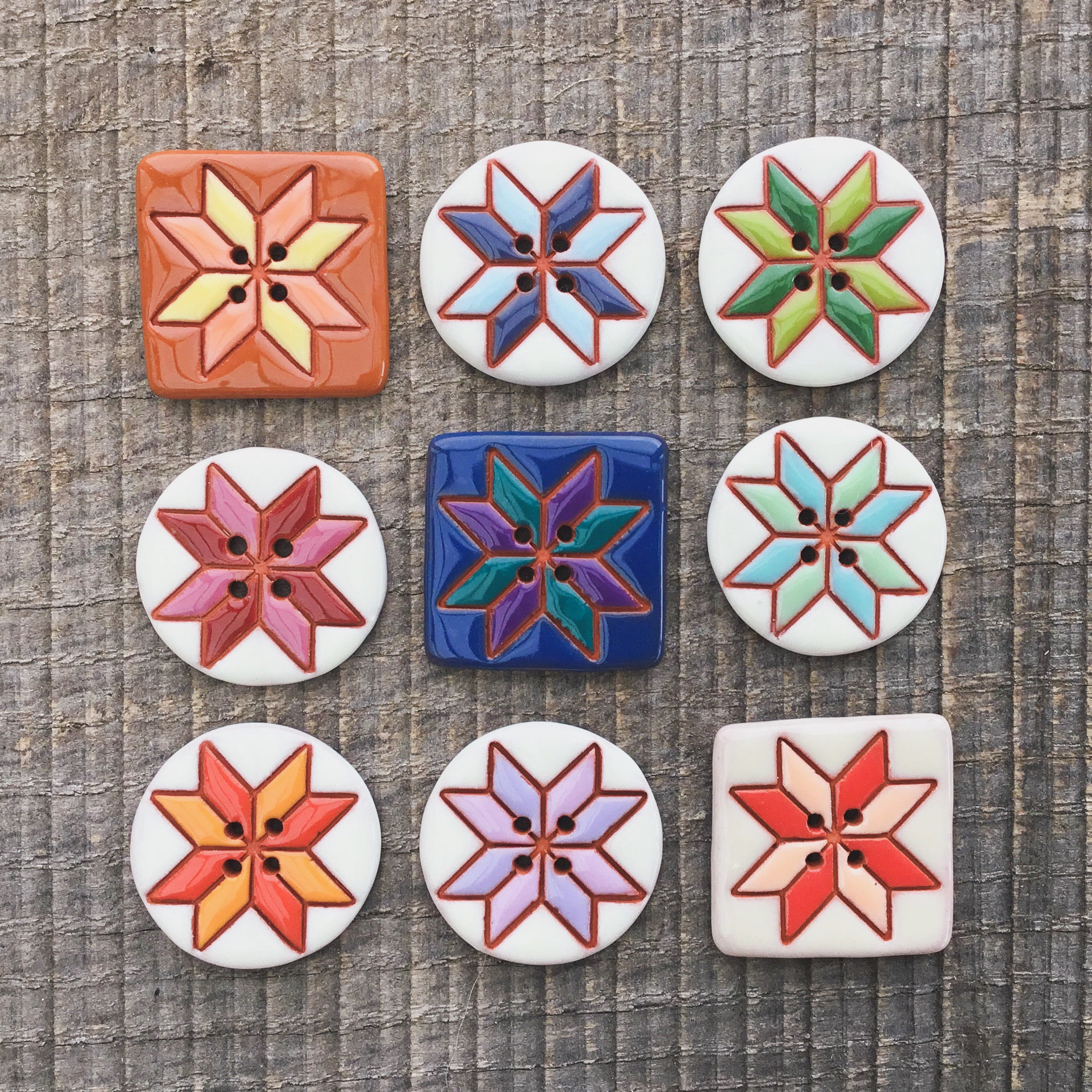 Eight Point Star Quilt Block Button 1-1/16