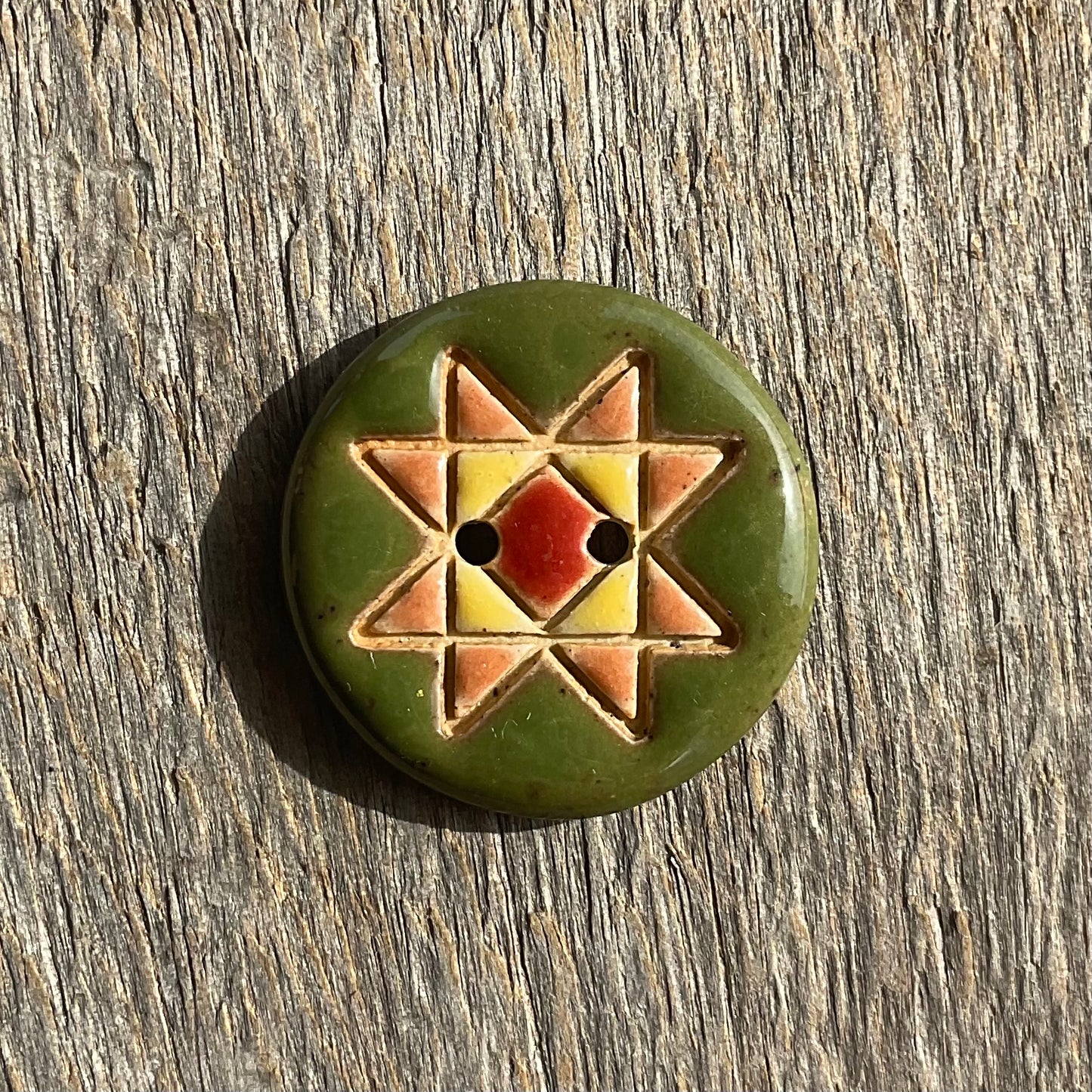 Ohio Star Quilt Block Stoneware Button 7/8"