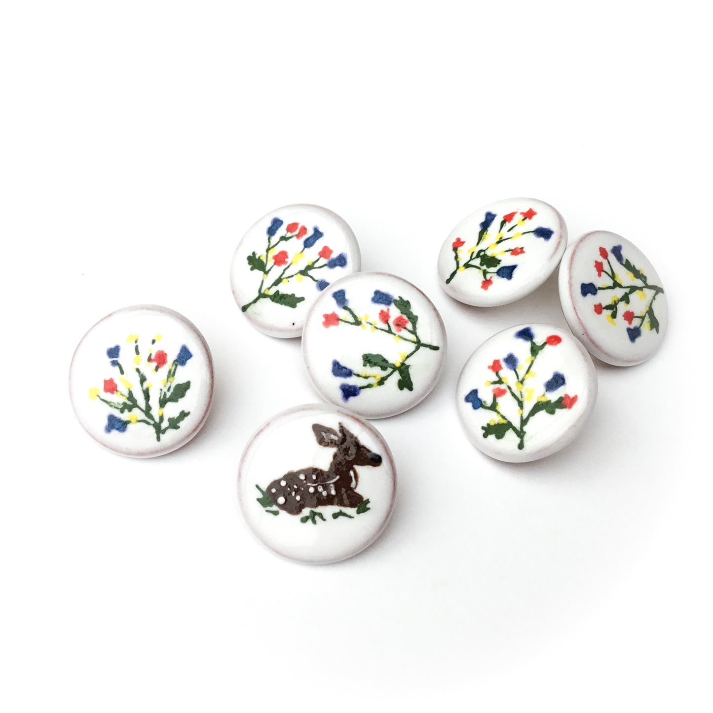 ‘Fawn in the Flowers’ Designer Shank Button Set - 5/8”  7-pack