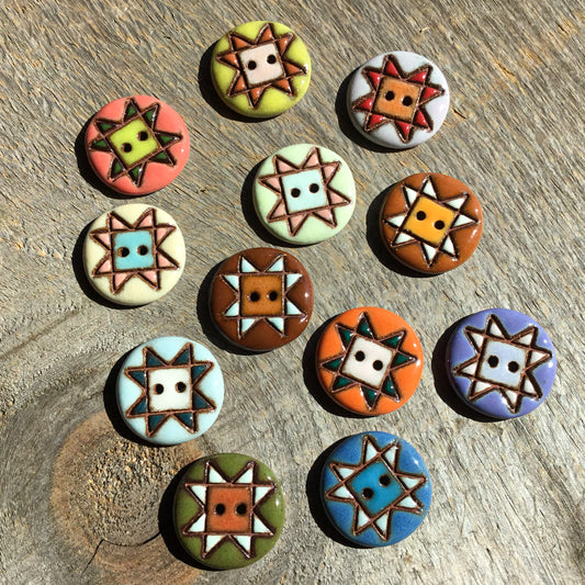 Sawtooth Quilt - Red Stoneware Button - two sizes