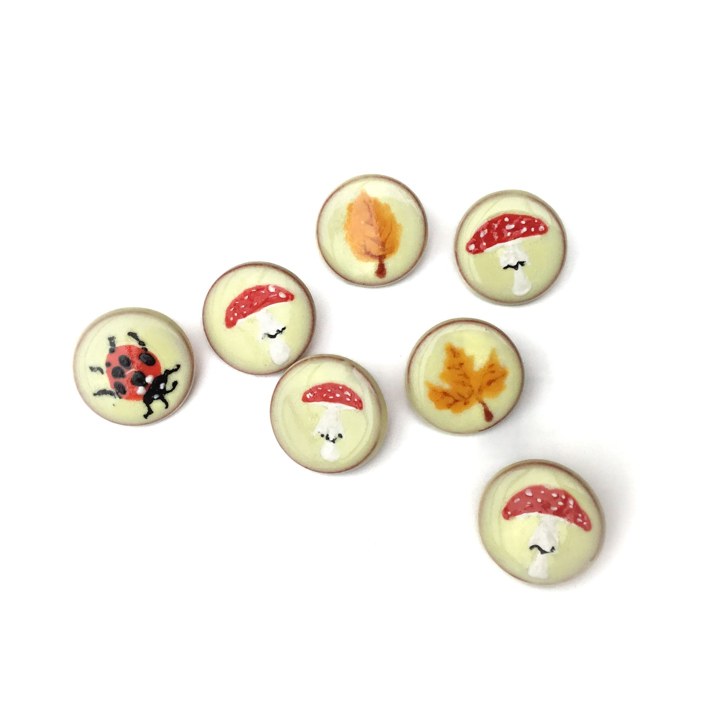 ‘Ladybug in the Woods’ Designer Shank Button Set - 5/8”  7-pack