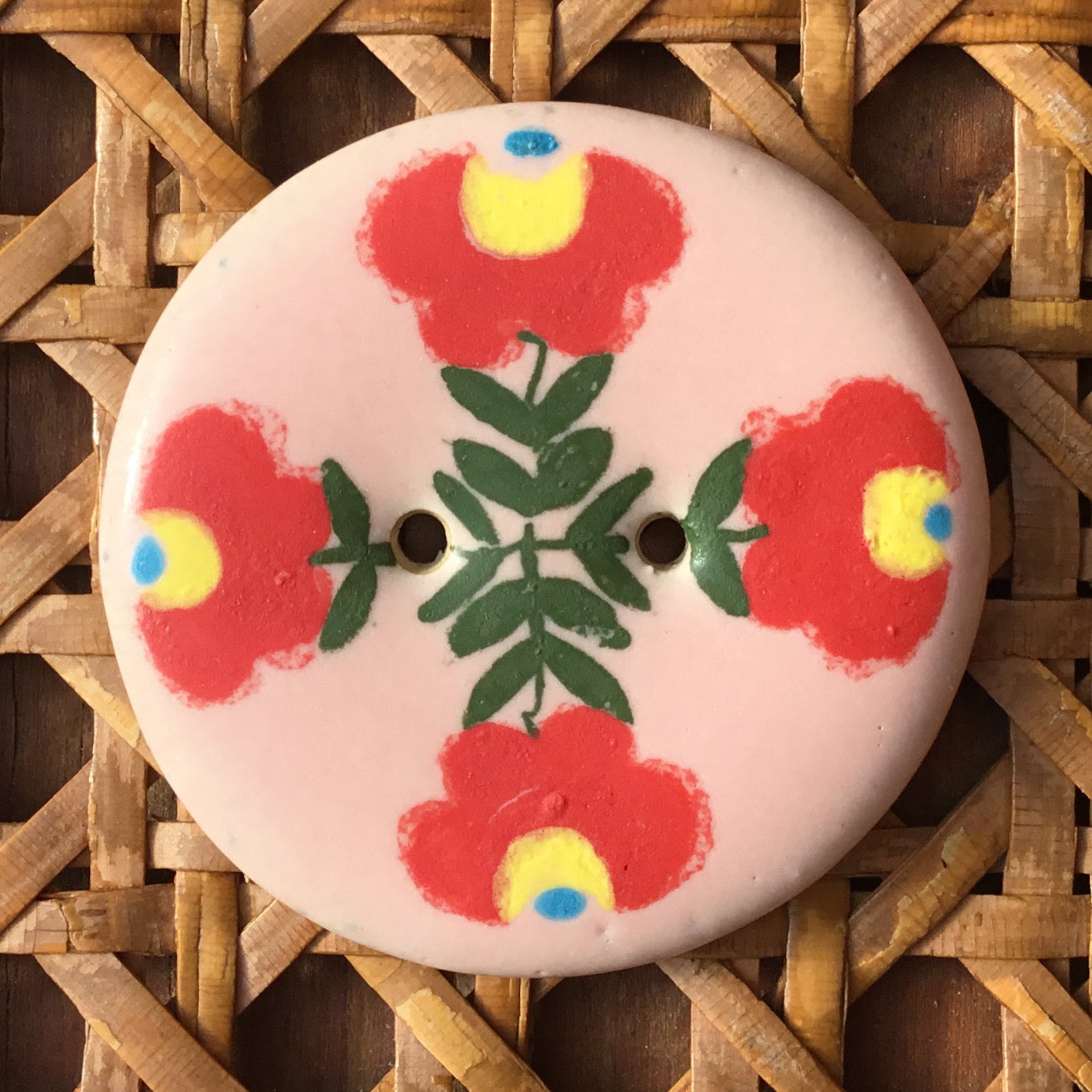 Crossed Folk Flowers Stoneware Button