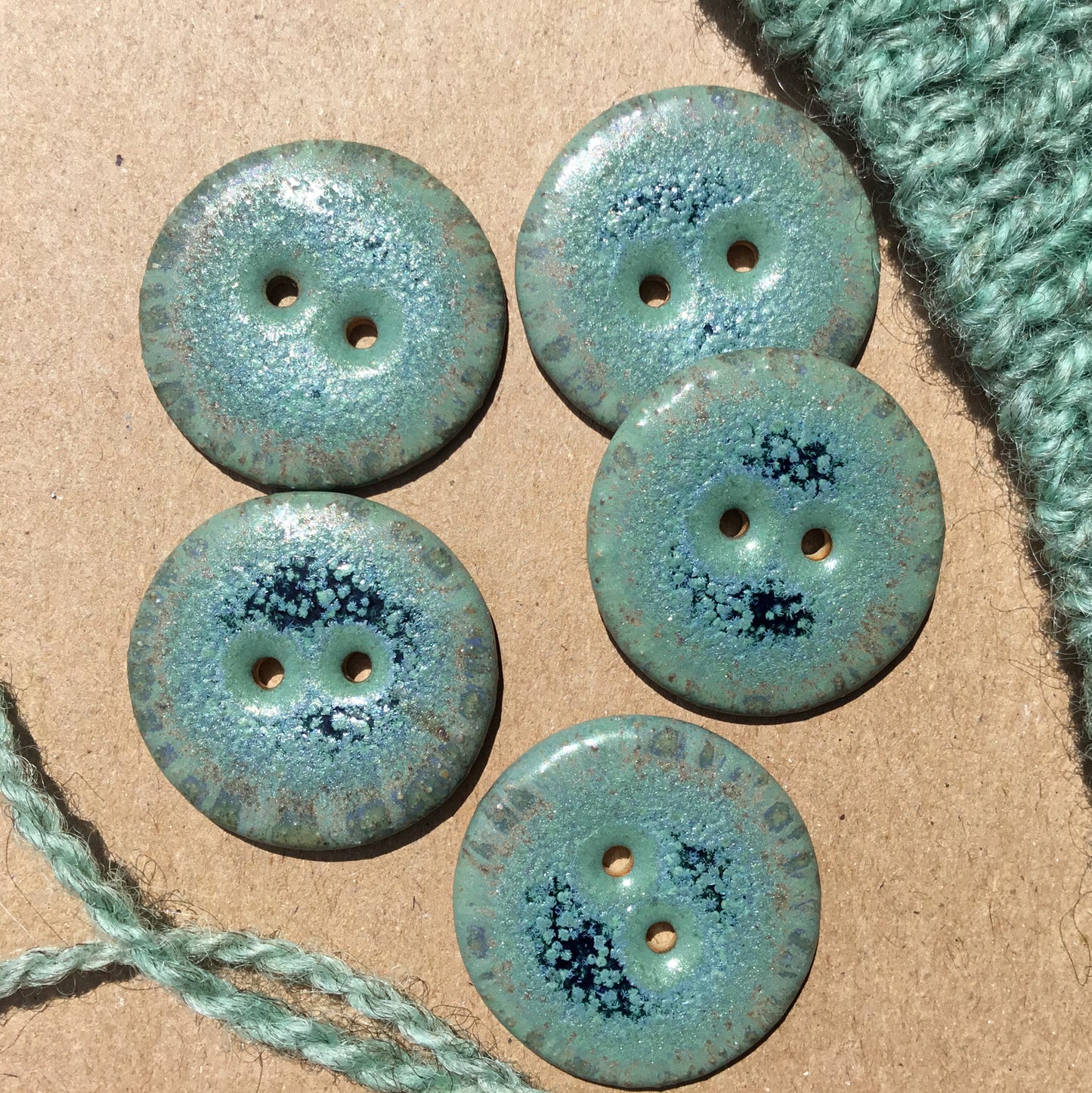 Blue Stone Stoneware Button  1-1/16"