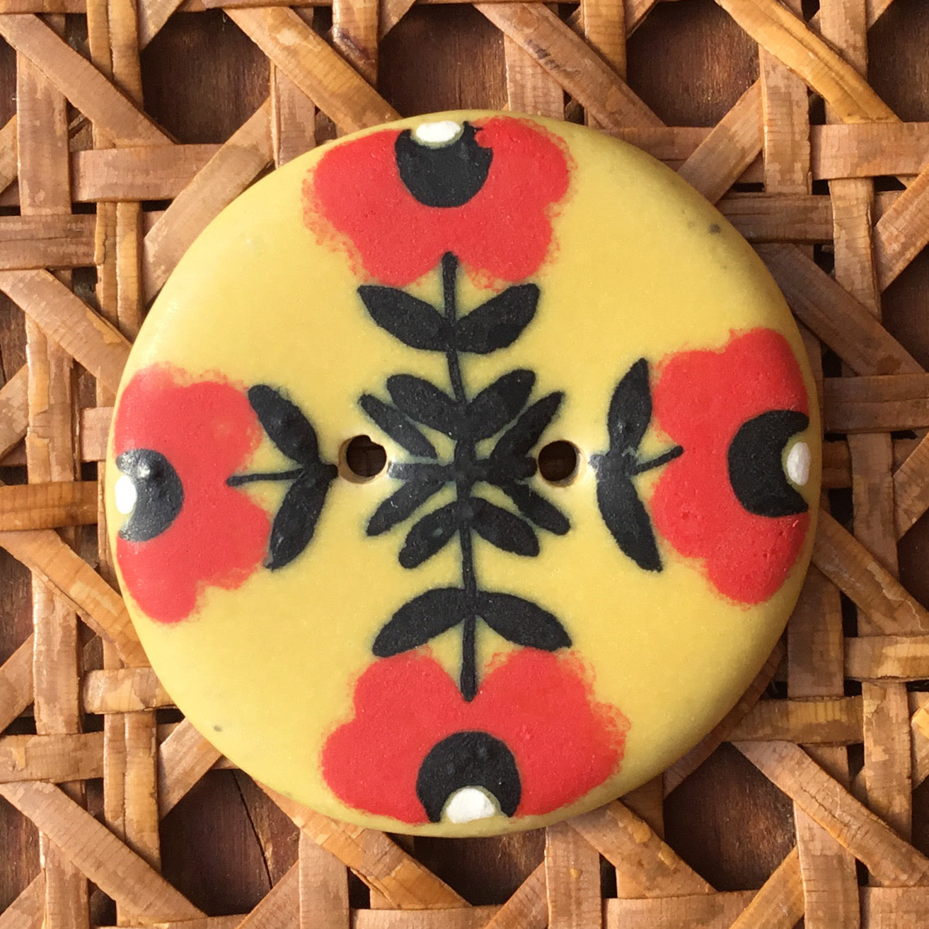 Crossed Folk Flowers Stoneware Button