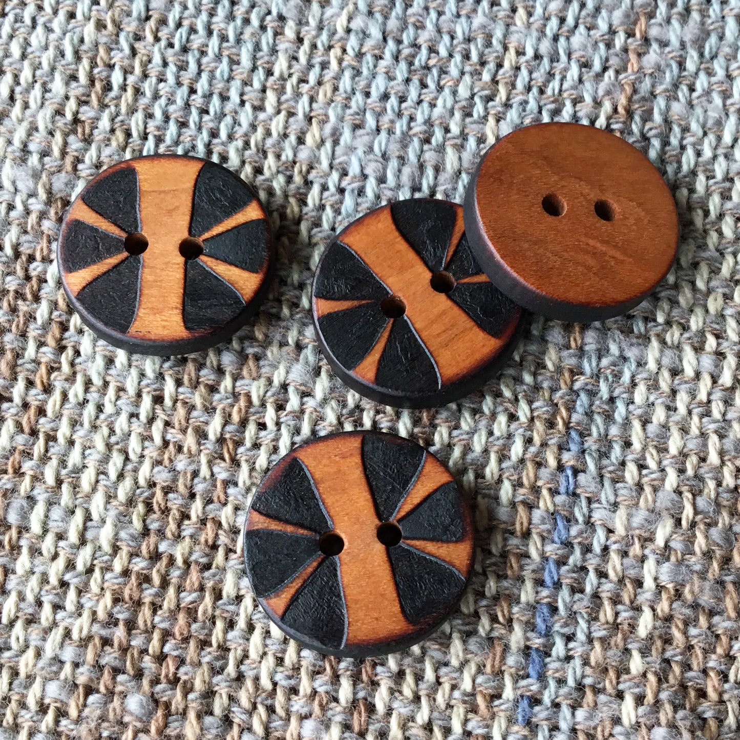 'Split Flower' Wood Burned Buttons  13/16”