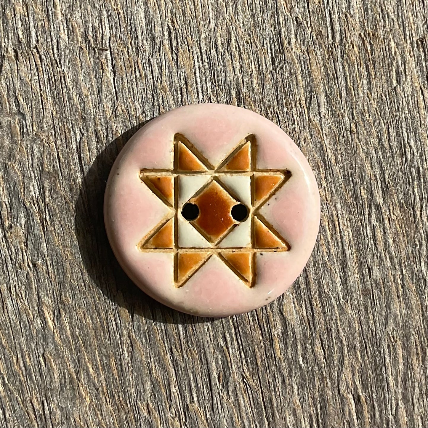Ohio Star Quilt Block Stoneware Button 7/8"