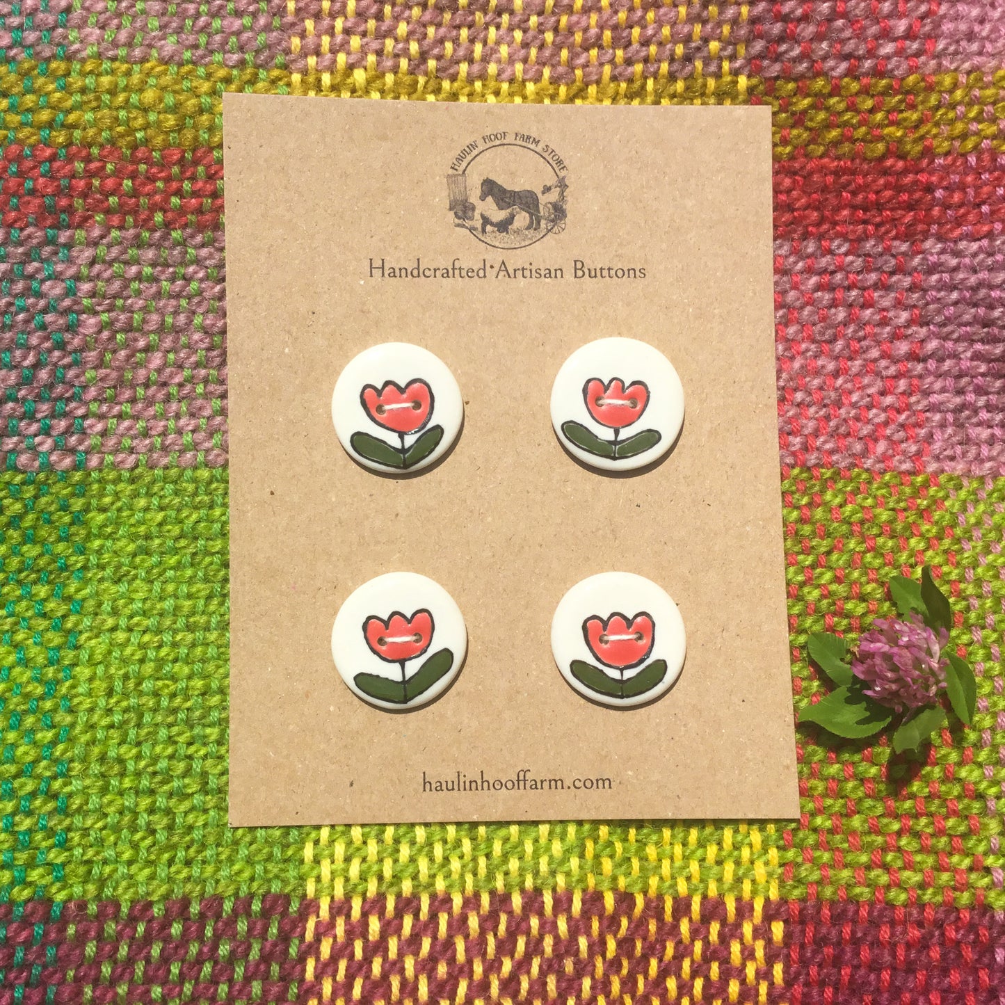Red Tulip Flower Porcelain Button Set - 1”